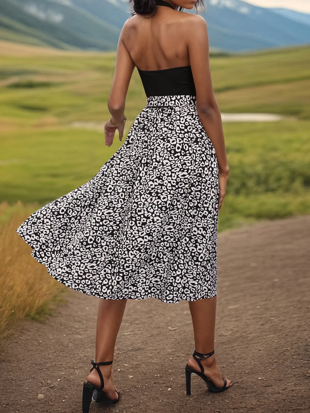 Leopard Halter Neck Midi Dress, image 4