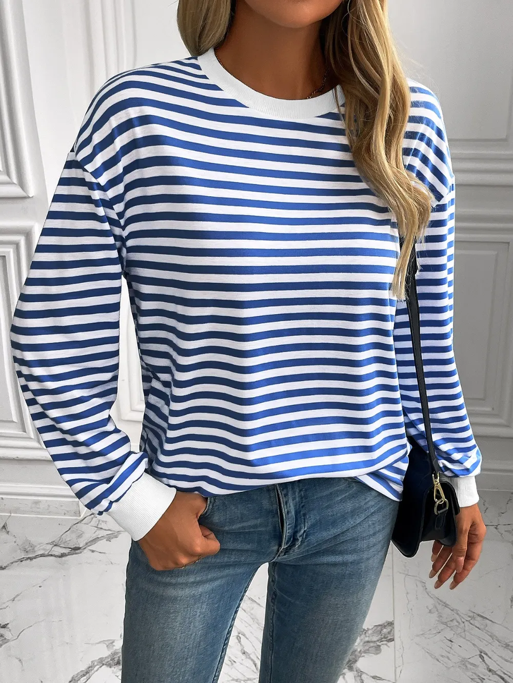 Striped Round Neck Long Sleeve Sweatshirt, image 24