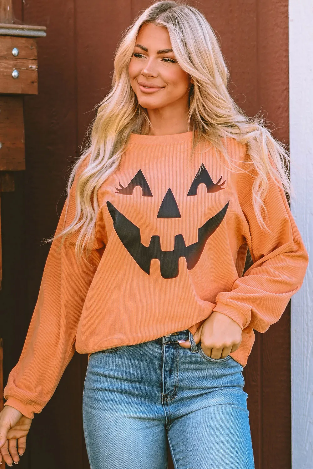 Round Neck Dropped Shoulder Jack-O'-Lantern Graphic Sweatshirt, image 6
