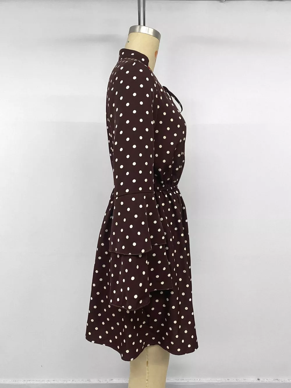 Polka Dot Flare Sleeve Tie Neck Dress, image 7