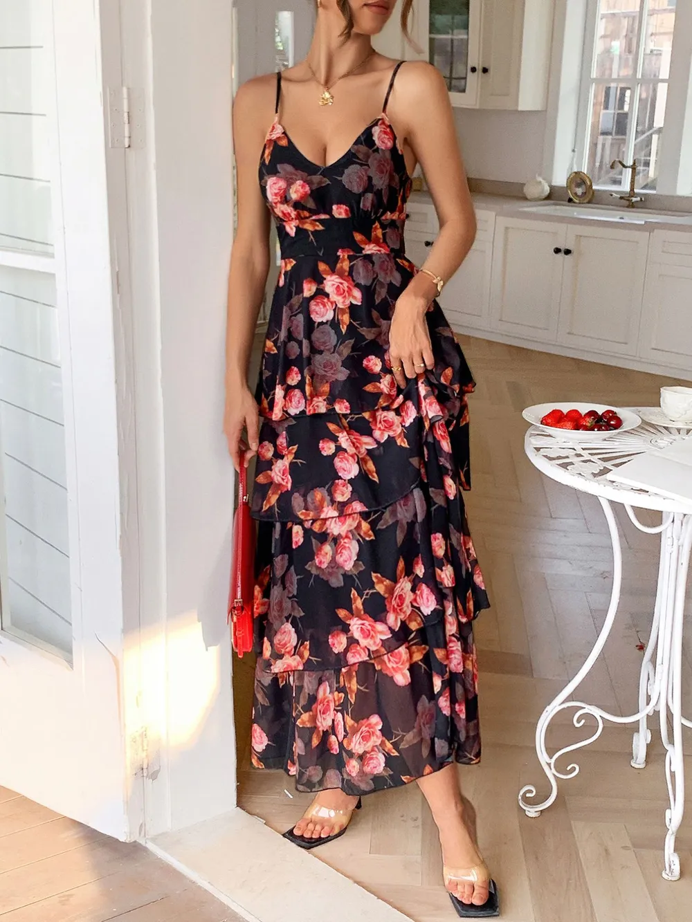 Floral Print Layered Maxi Cami Dress, image 5
