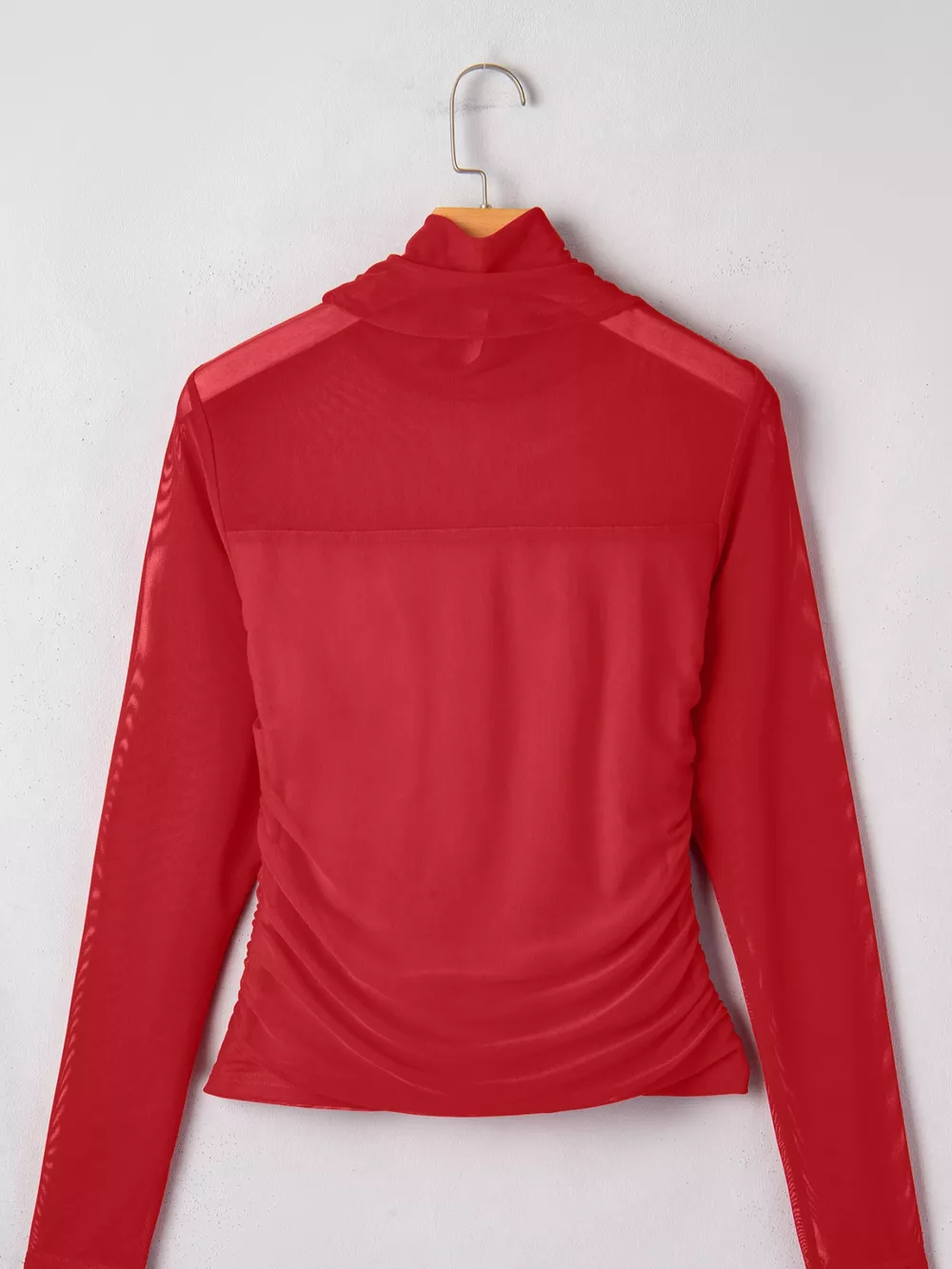 Sheer Mesh Patchwork High Neck Long Sleeve Top, image 13