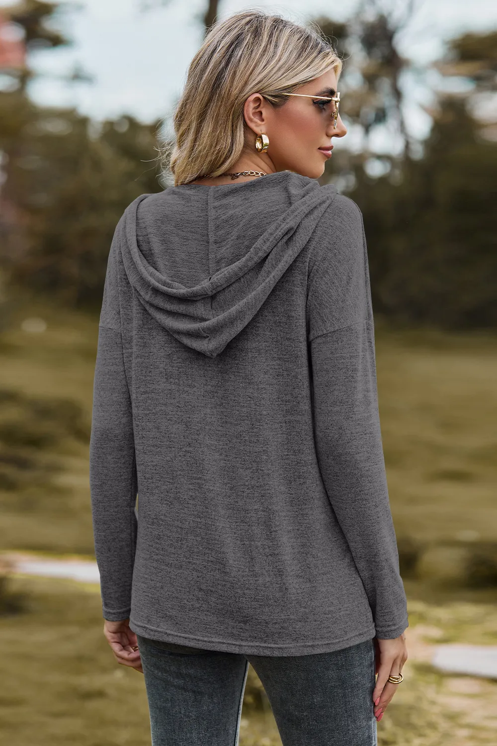 Drawstring Dropped Shoulder Hooded T-Shirt, image 30