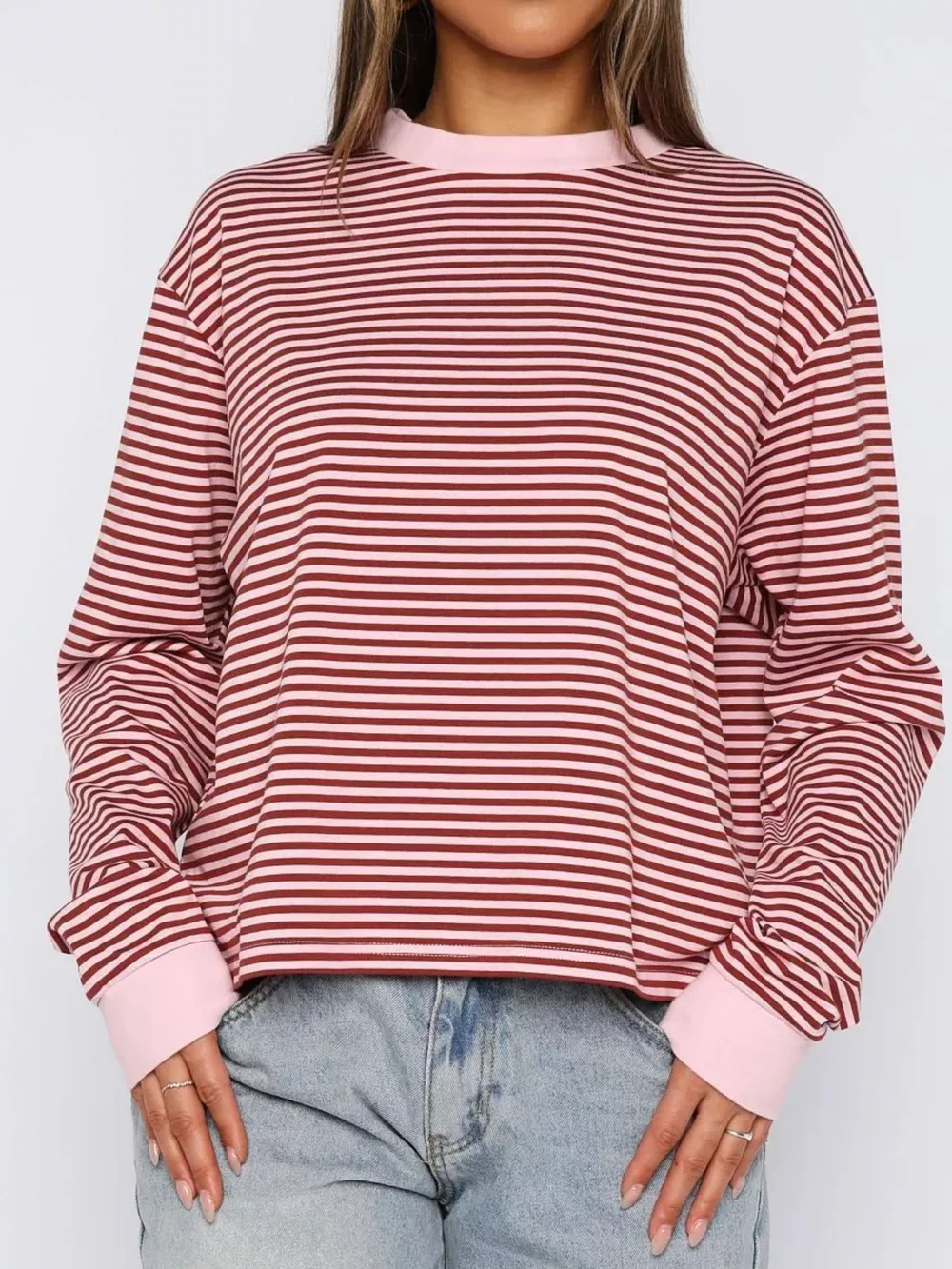 Striped Oversized Round Neck Sweatshirt, image 14