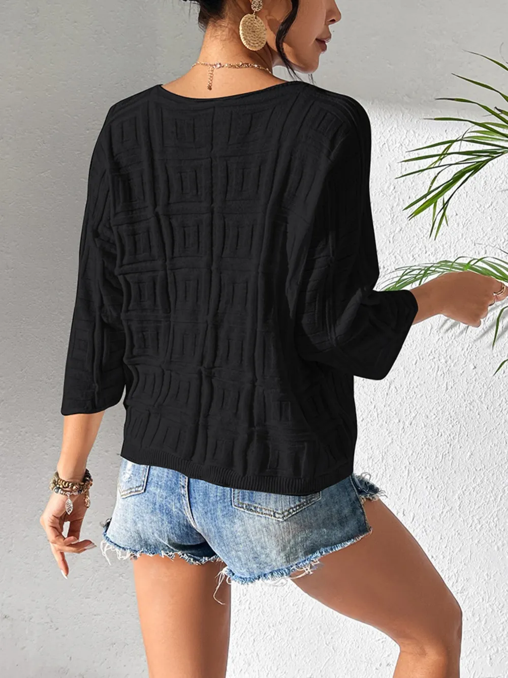 V-Neck Three-Quarter Sleeve Knit Top, image 11