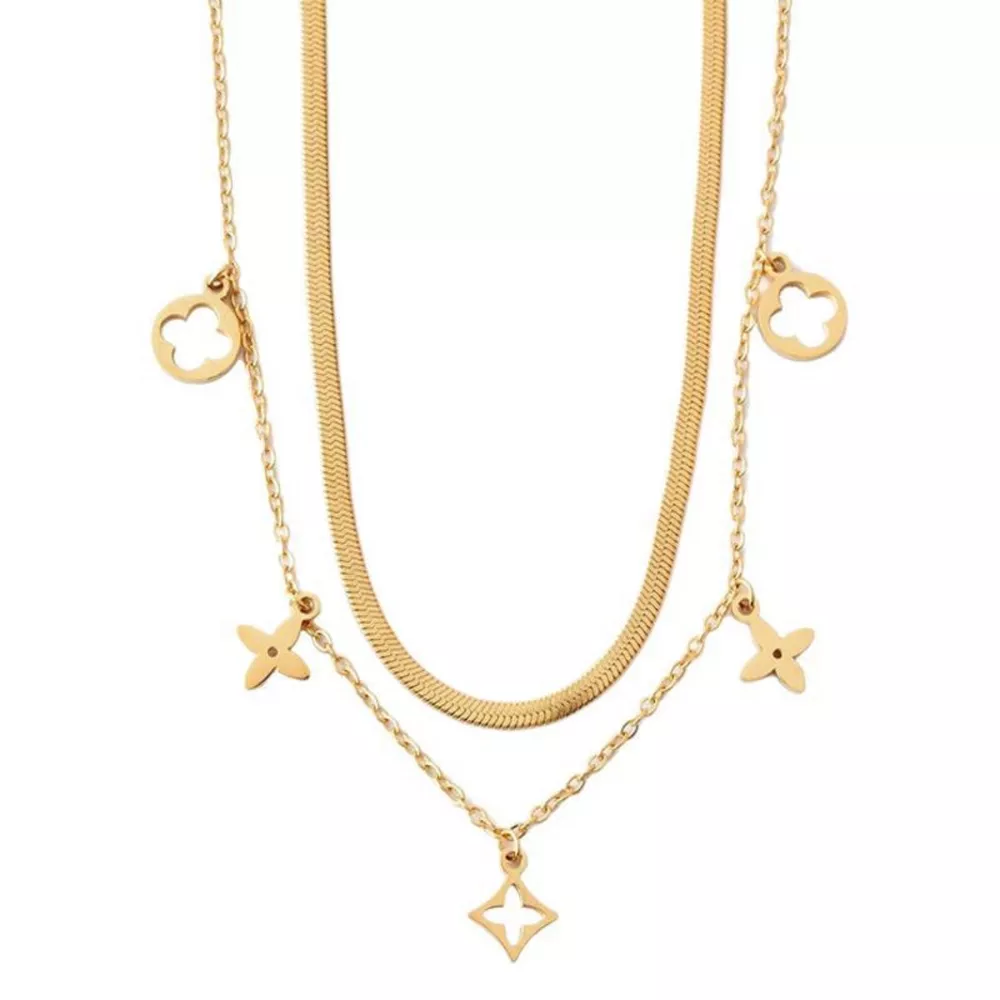 18K Gold-Plated Double Layered Charm Necklace, image 6