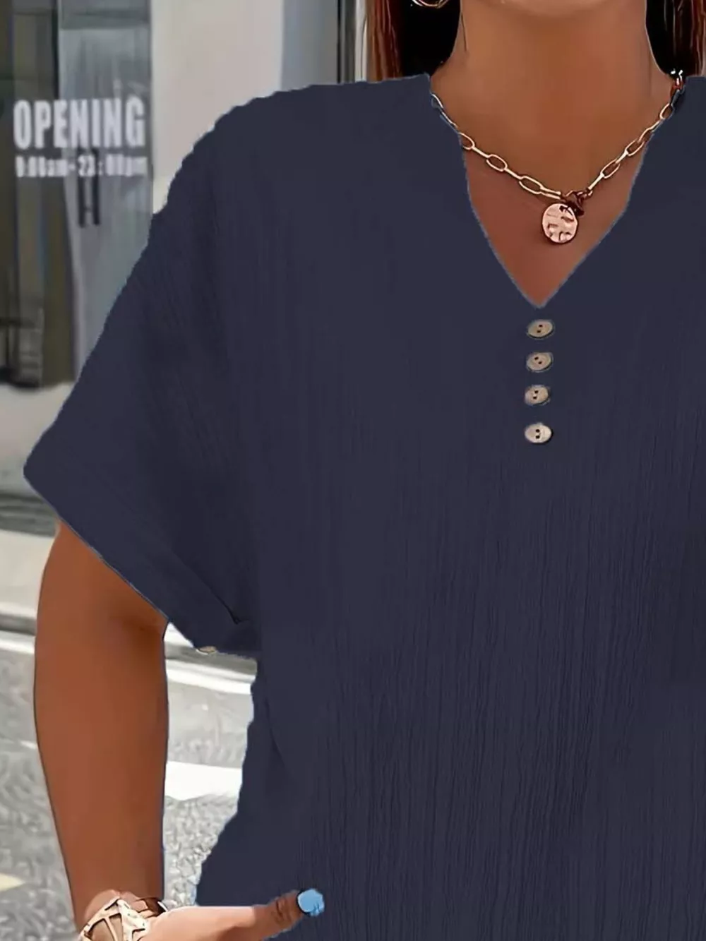 Plus Size Notched Short Sleeve Textured Top, image 22