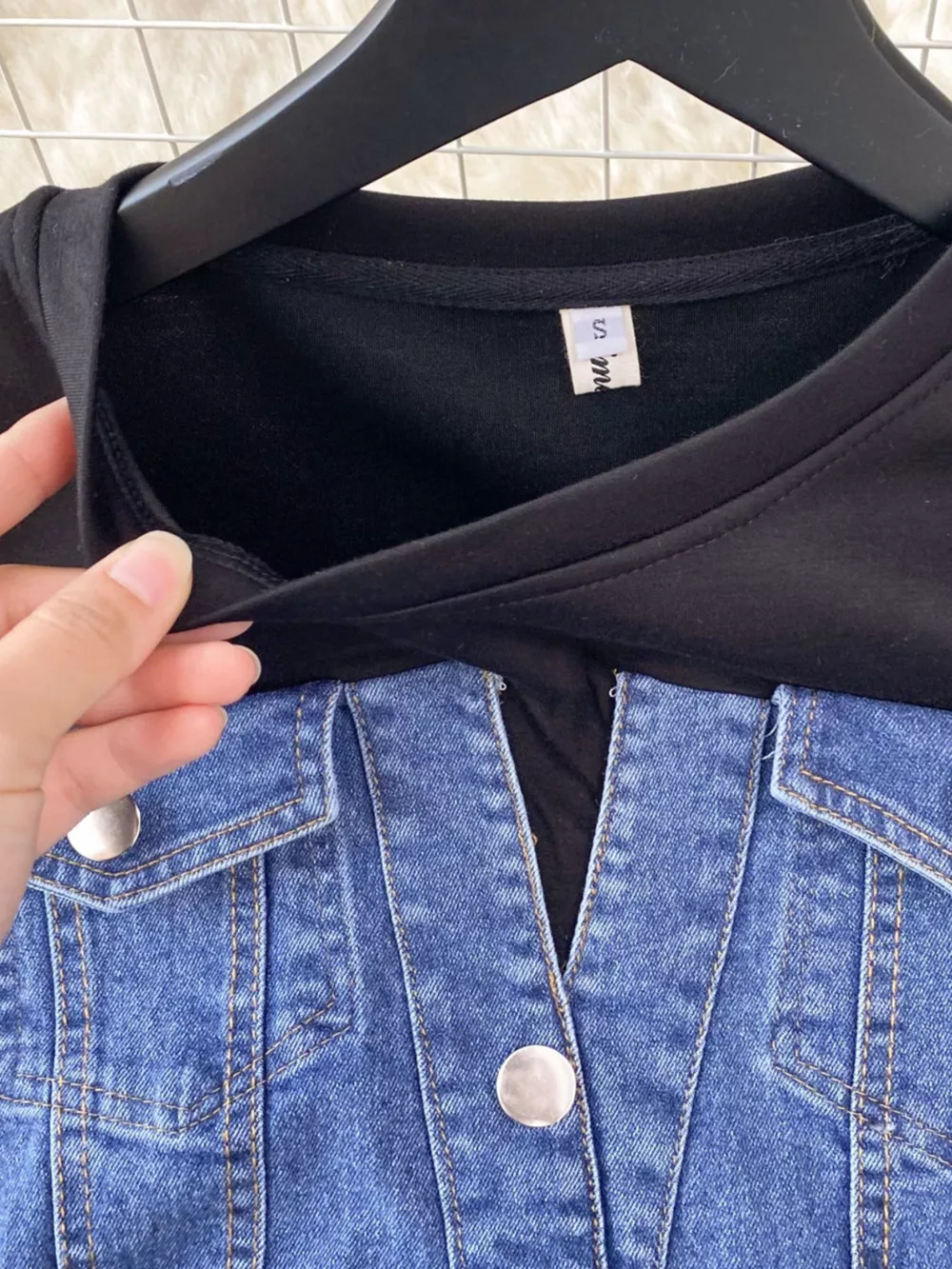 Full Size Denim Patchwork Short Sleeve Slit Back Dress Plus Size, image 11