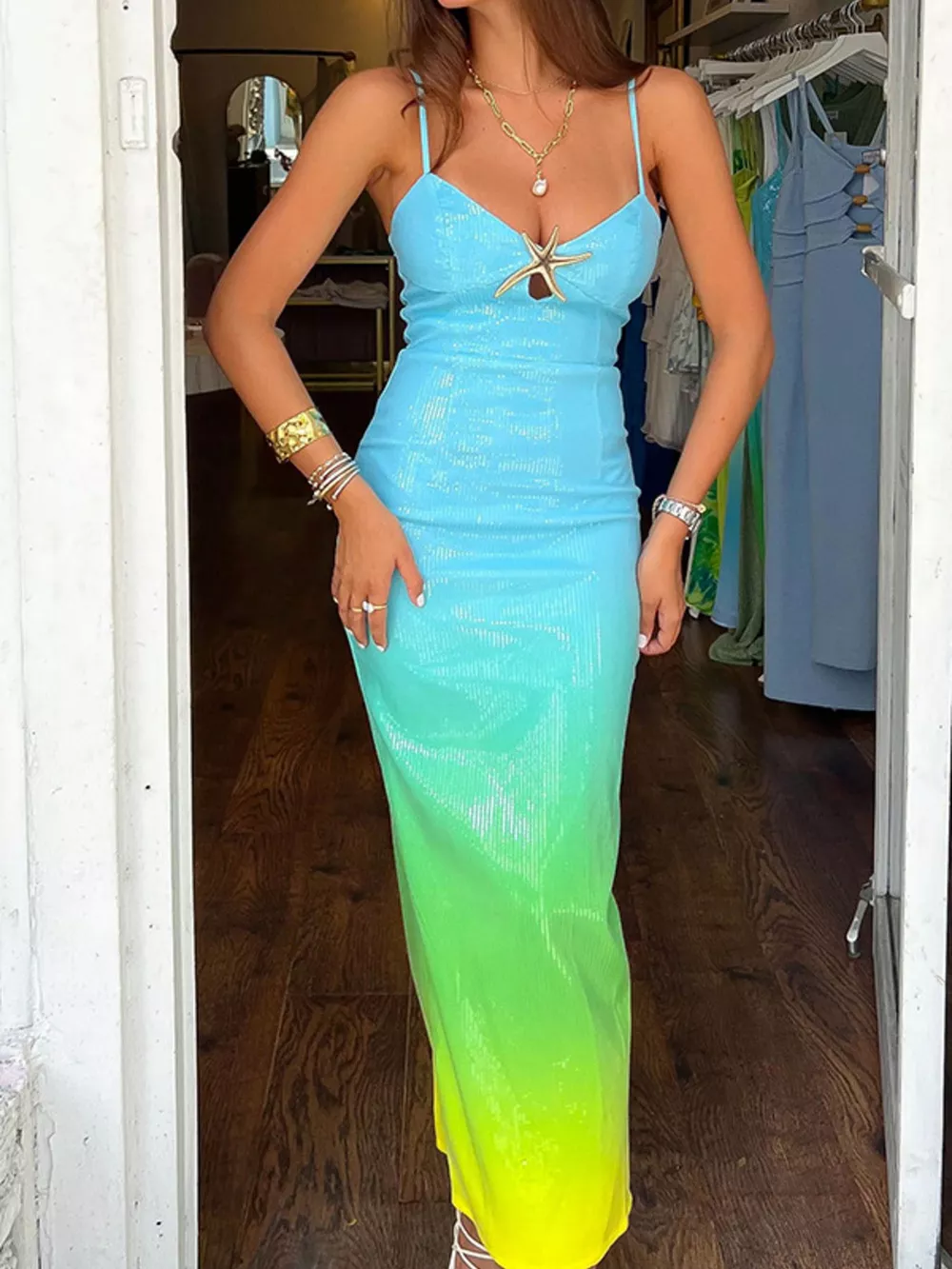 Slit Back Gradient Cami Dress, image 8
