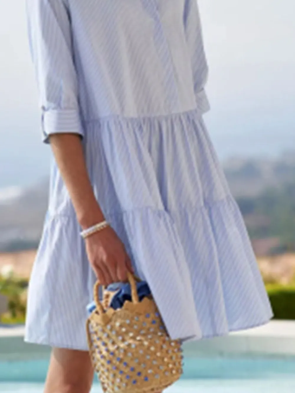 Full Size Tiered Striped Mini Shirt Dress Plus Size, image 3