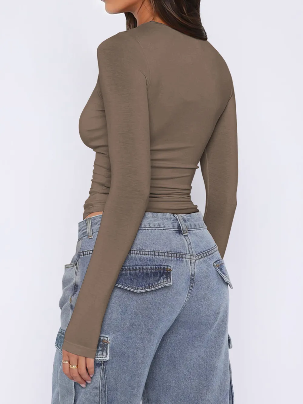 Ruched Asymmetrical Neck Long Sleeve T-Shirt, image 11