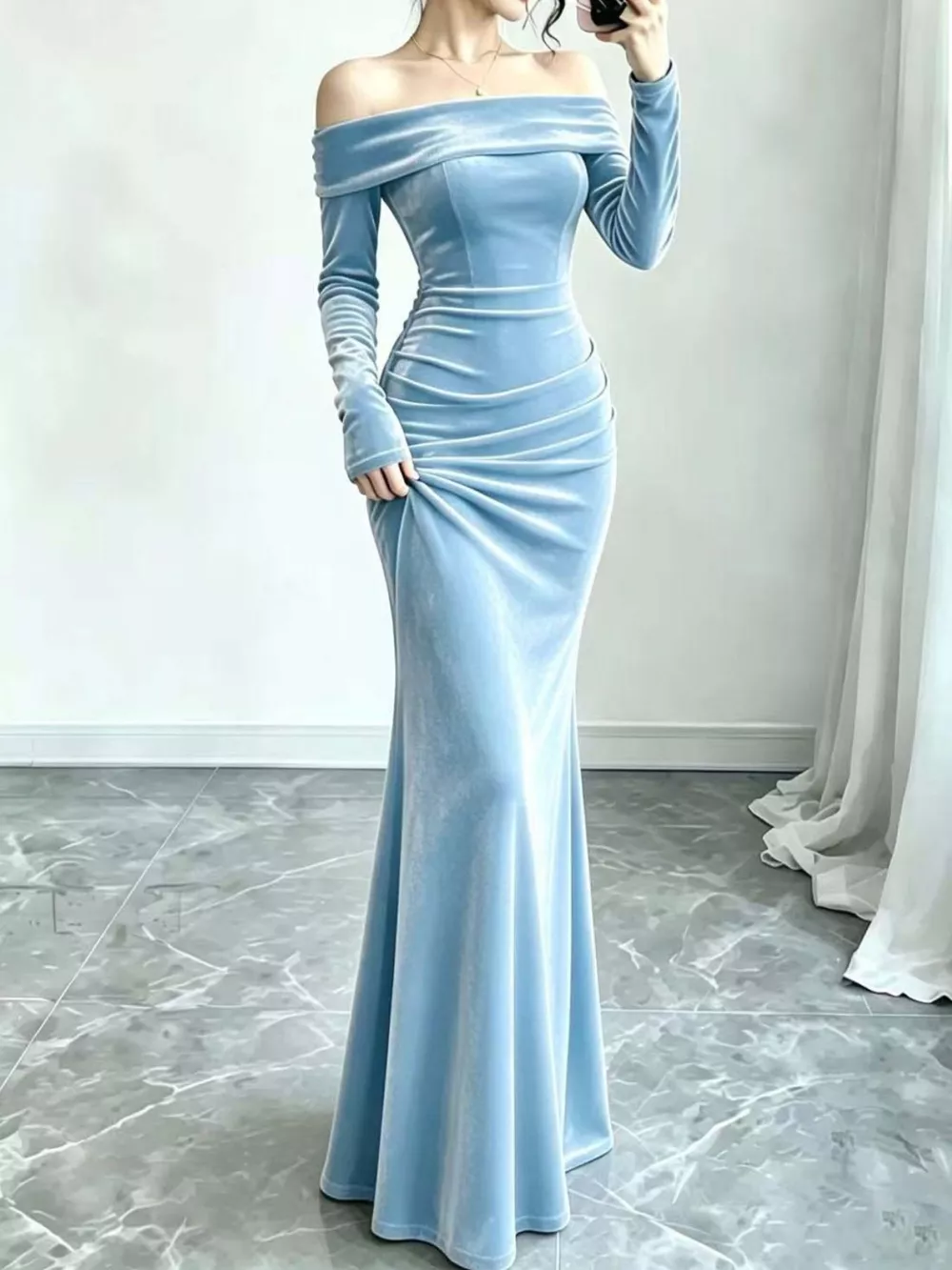 Full Size Off-Shoulder Velvet Mermaid Maxi Dress Plus Size, image 11