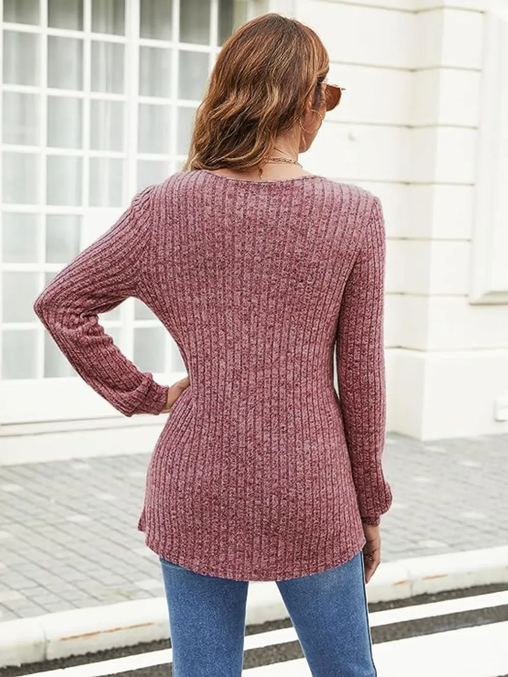 Ribbed Surplice Long Sleeve T-Shirt, image 5