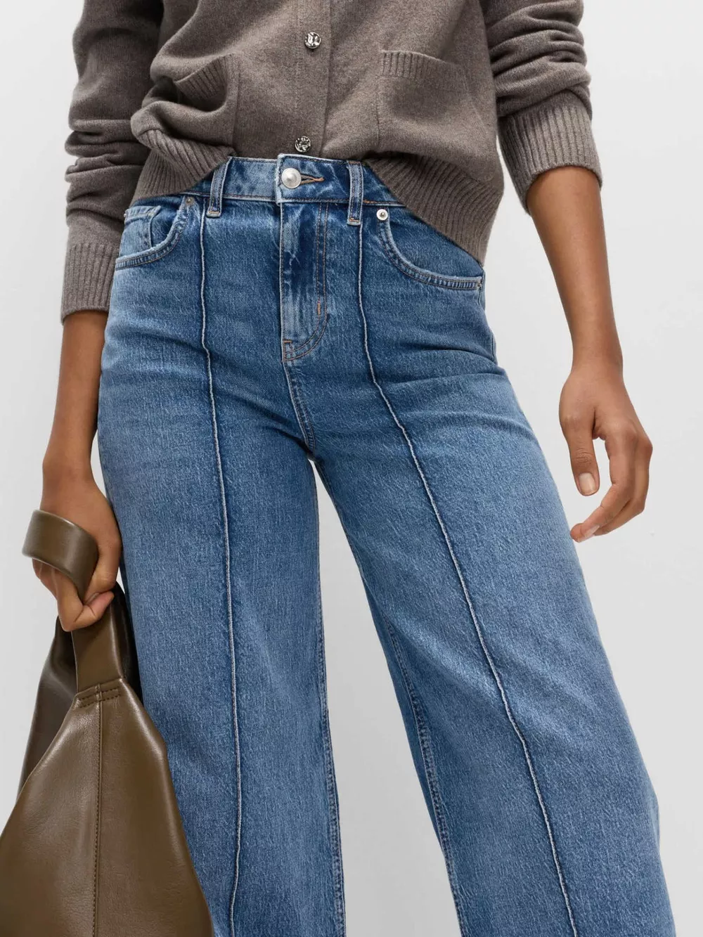 Wide Leg Jeans with Front Seam Detail, image 2