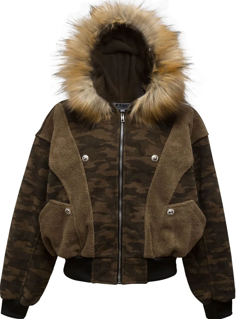 Men's Camouflage Faux Fur Hood Jacket