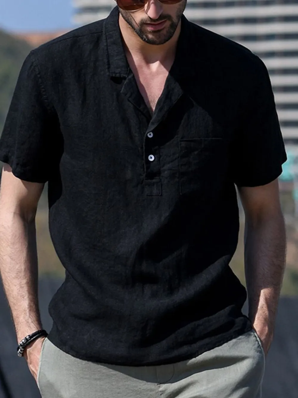 Men's Full Size Classic Linen Blend Short Sleeve Polo Shirt Plus Size