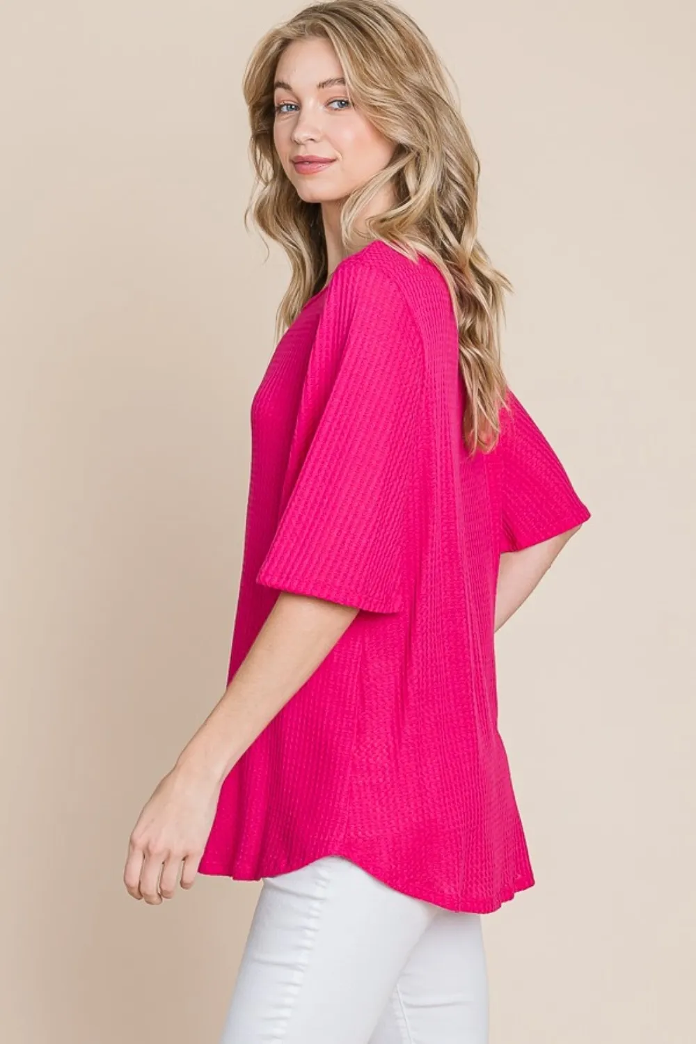 Round Neck Waffle Knit T-Shirt, image 2