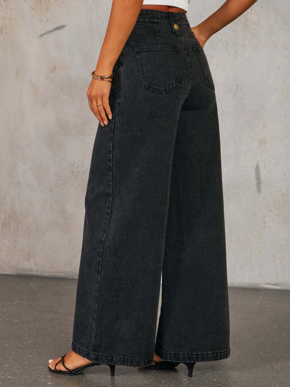 Button Down Vest and Wide Leg Jeans Denim Set, image 9