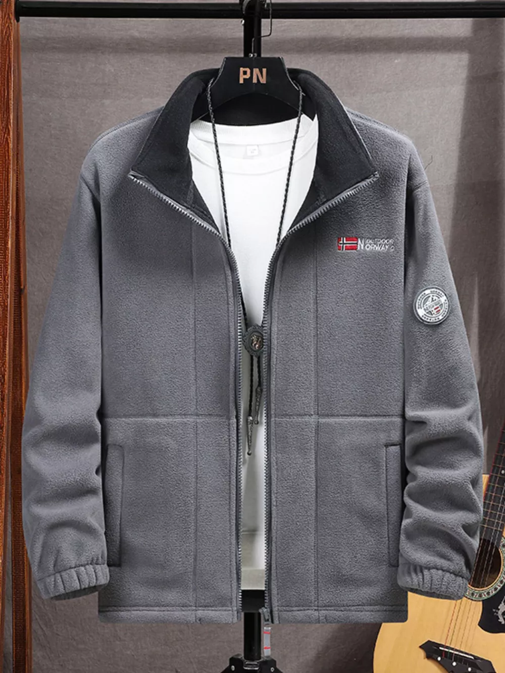 Men's Full Size Zip Up Long Sleeve Fleece Jacket Plus Size, image 3
