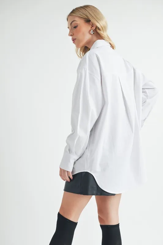 High-Low Collared Neck Drop Shoulder Shirt, image 8