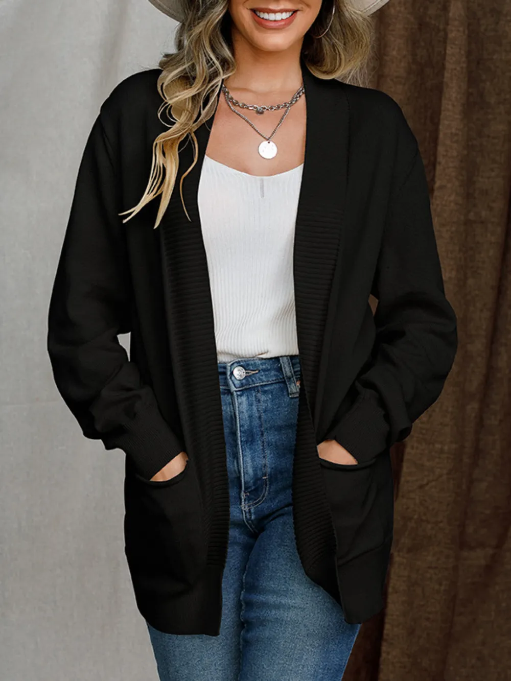 Open Front Long Sleeve Sweater Cardigan