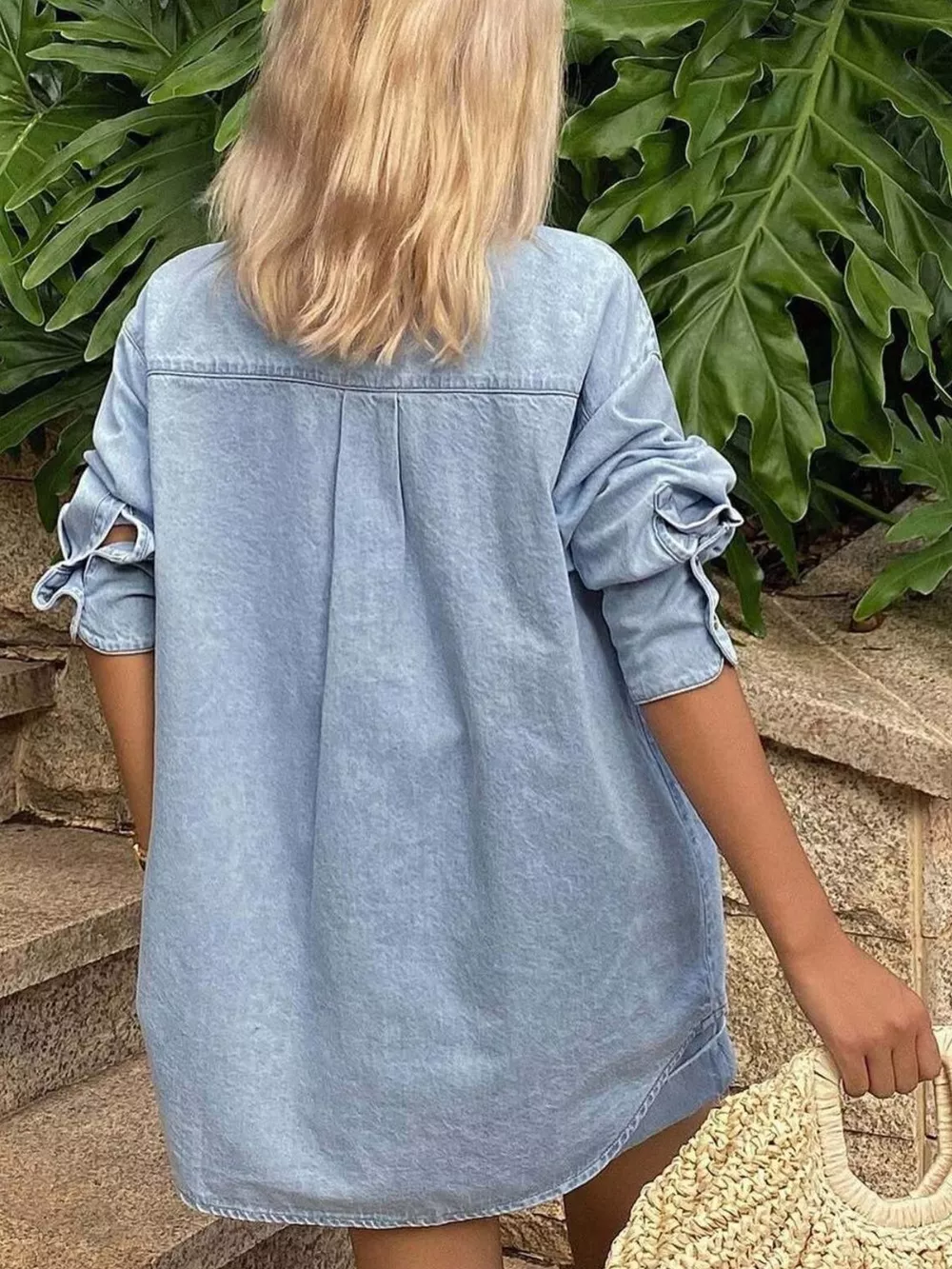 Button Up Long Sleeve Shirt and Shorts Denim Set, image 9