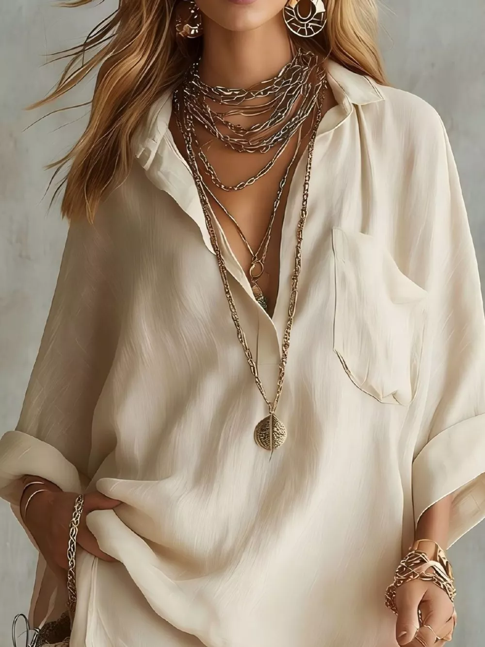 Full Size Oversized Long Sleeve Shirt and Shorts Two-Piece Set Plus Size, image 12