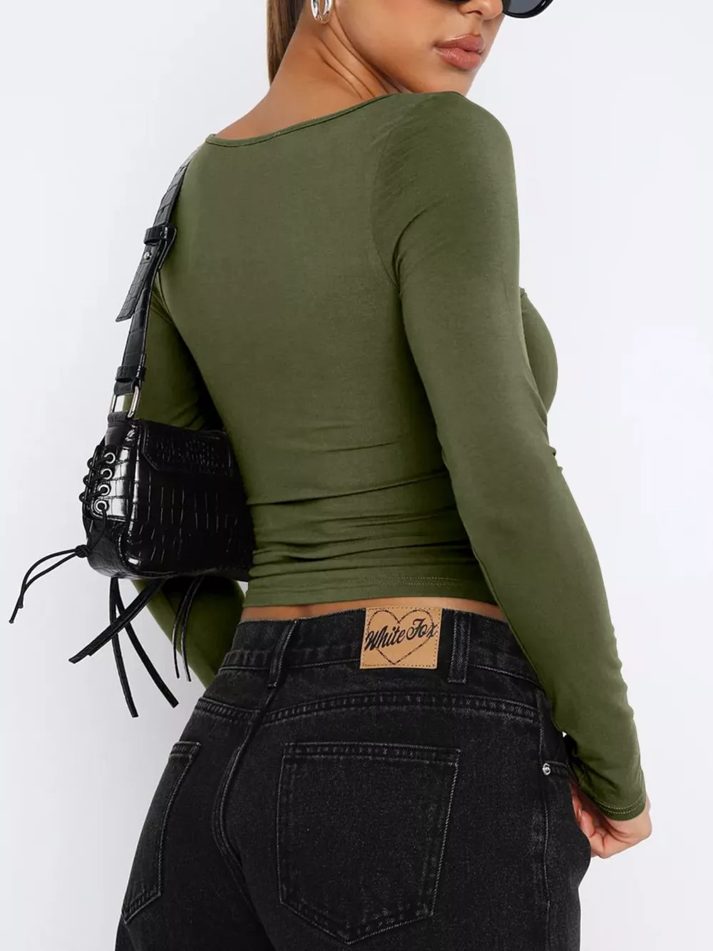 Long Sleeve Sweetheart Neck Crop T-Shirt, image 5