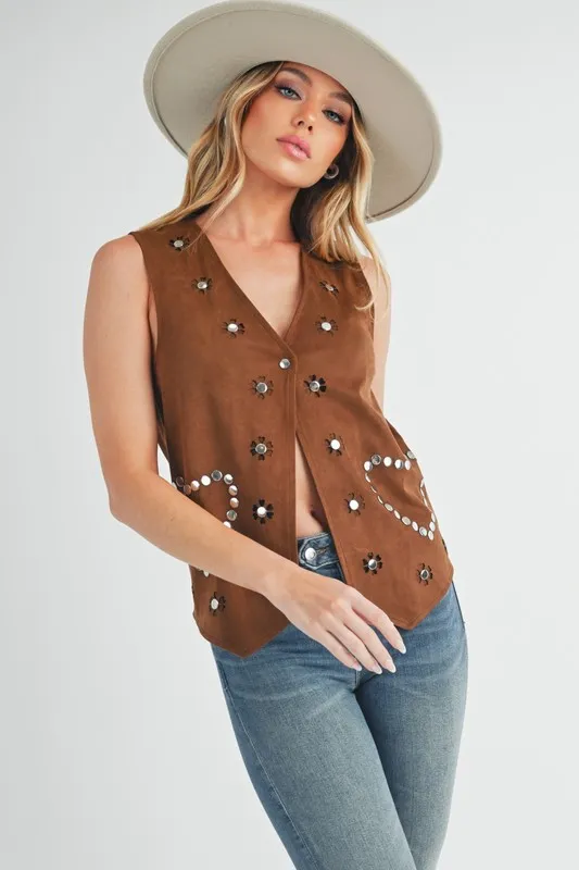 Heart Rivet Detail Suede Vest Coat, image 4