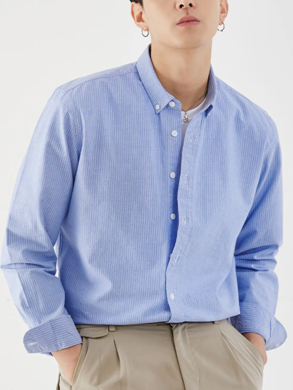 Men's Full Size Striped Button Up Long Sleeve Shirt Plus Size, image 4
