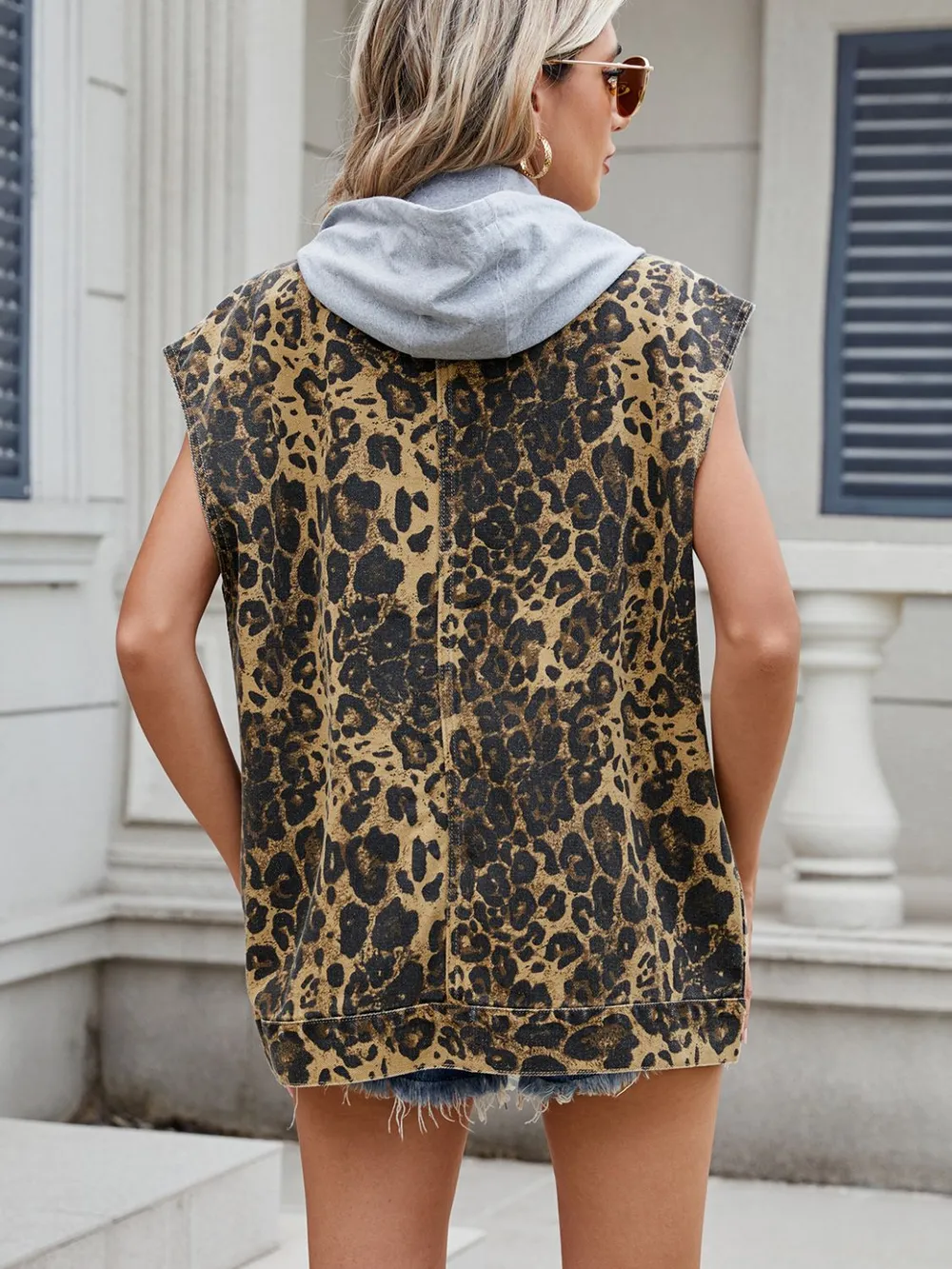 Leopard Buttton Up Denim Vest, image 6