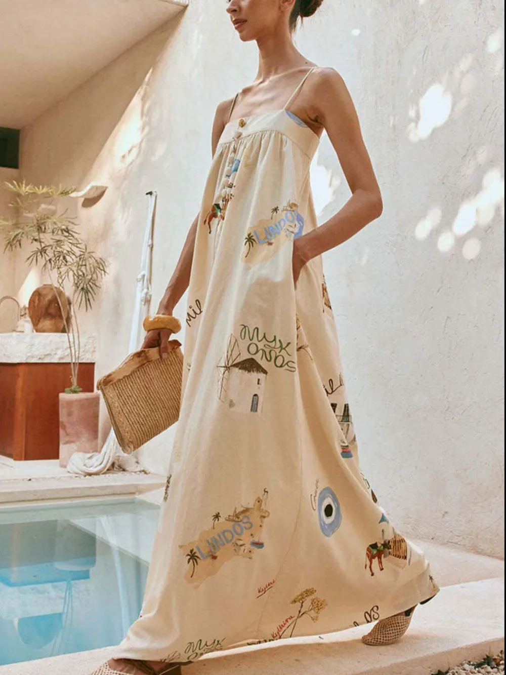 Bohemian Print Cami Maxi Dress with Pockets, image 5