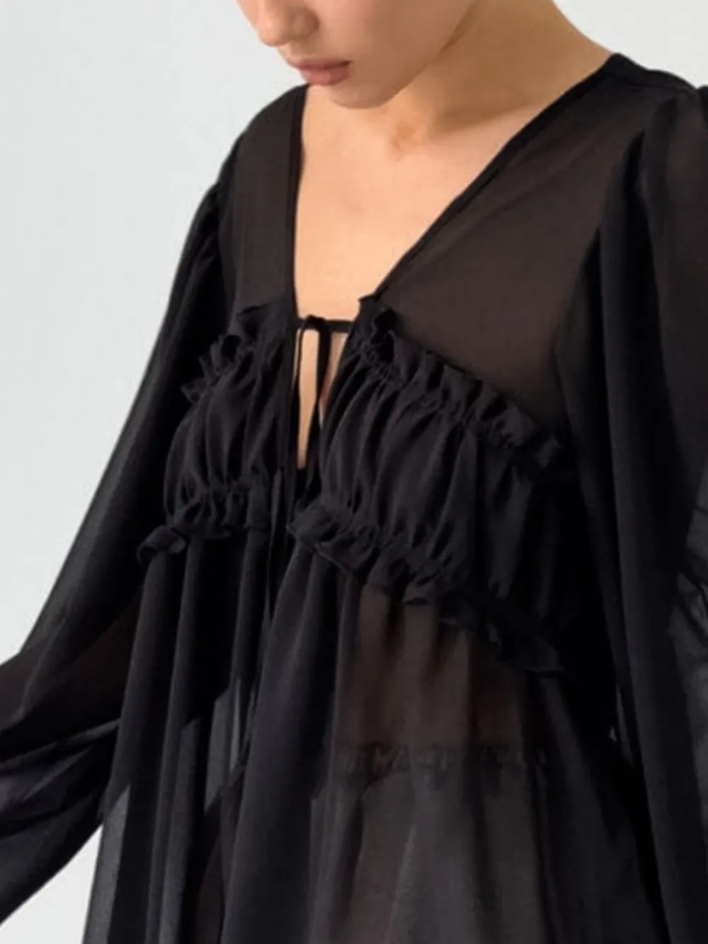 Ruffled Tie Front Long Sleeve Blouse, image 13
