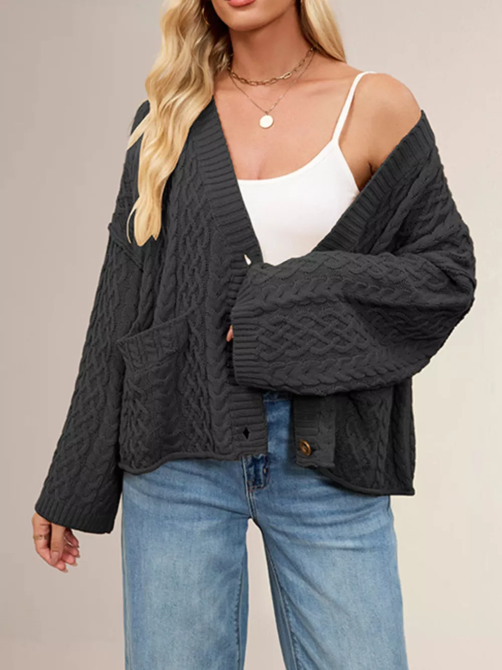 Cozy Cable Knit Cardigan with Pockets, image 10