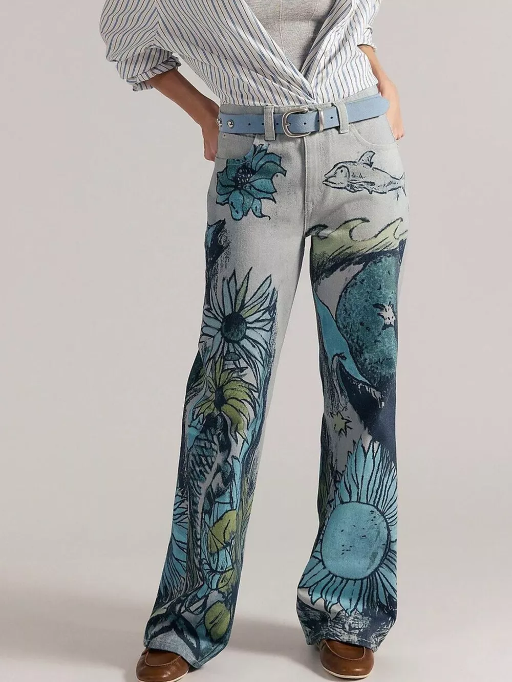 Printed Wide Leg Jeans, image 9