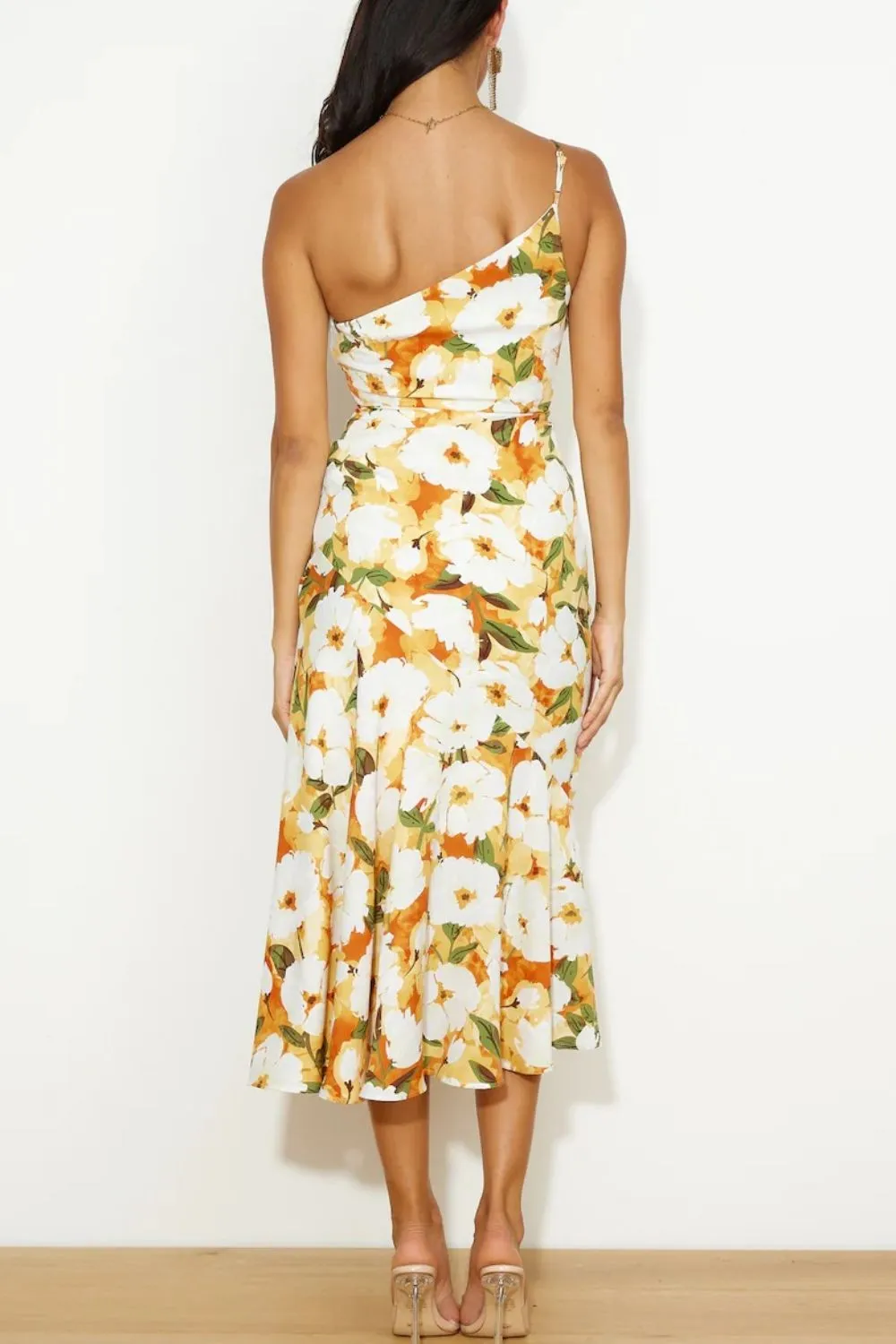 Ruched Printed Single Shoulder Midi Dress, image 4