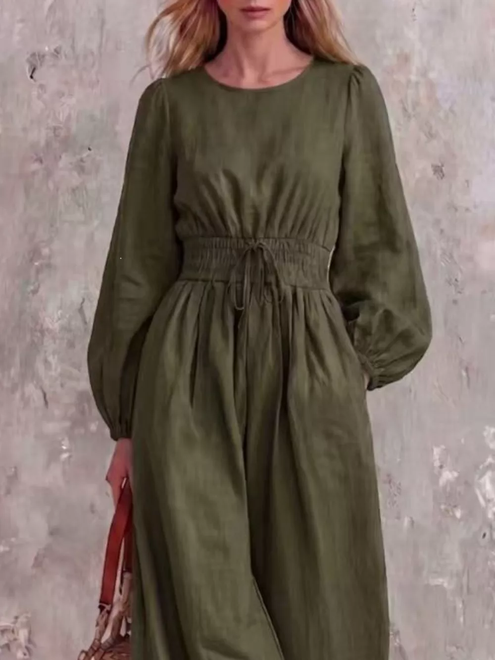 Smocked Waist Long-Sleeve Jumpsuit, image 8