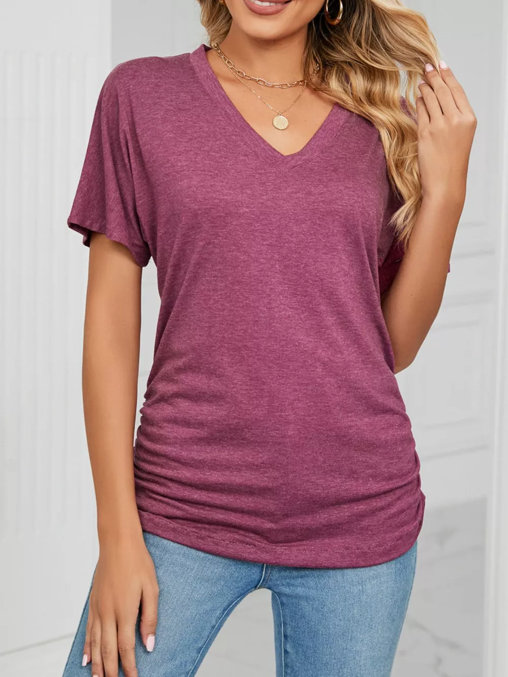 Casual V-Neck Short Sleeve T-Shirt, image 12