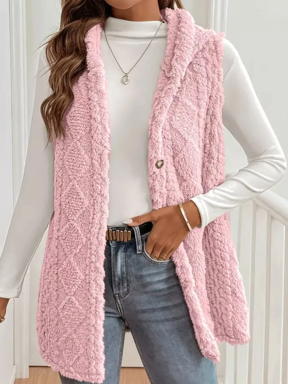 Button-Down Sherpa Hooded Vest Coat, image 14