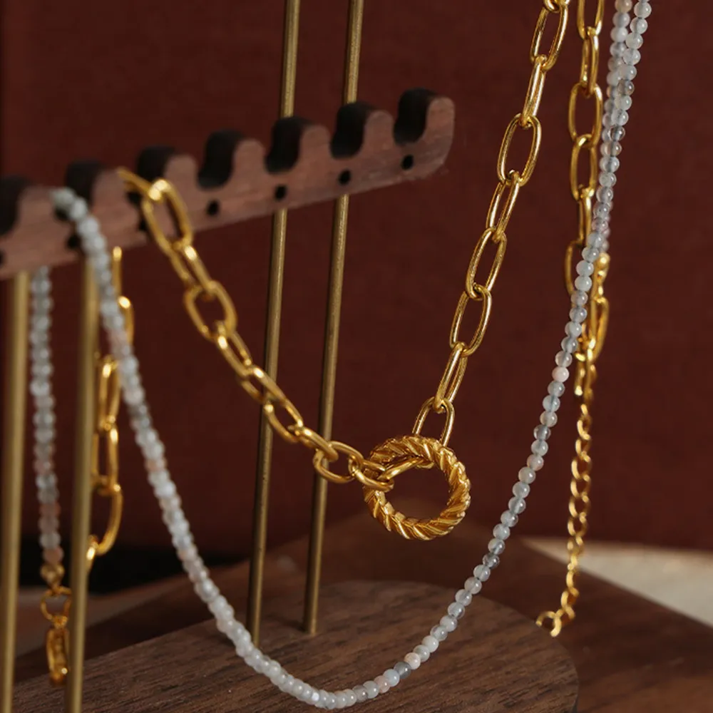Beaded Double-Layered Titanium Steel Necklace, image 7