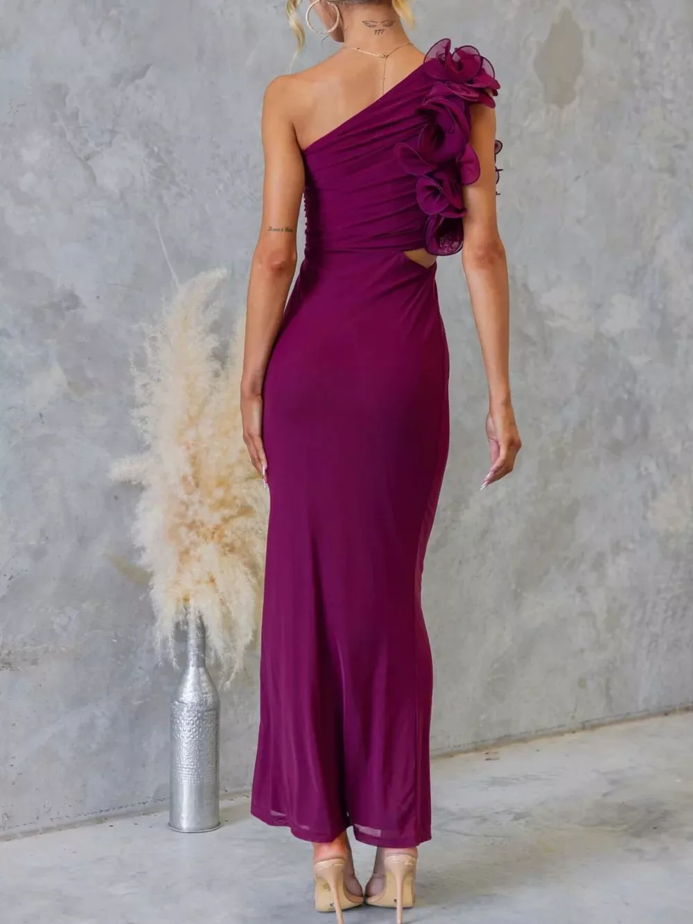 One-Shoulder Floral Trim Sleeveless Maxi Dress, image 32