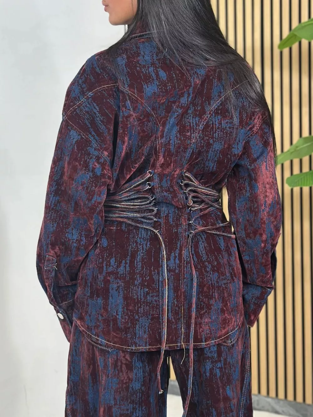 Lace Up Button Up Jacket and Jeans Denim Set, image 3