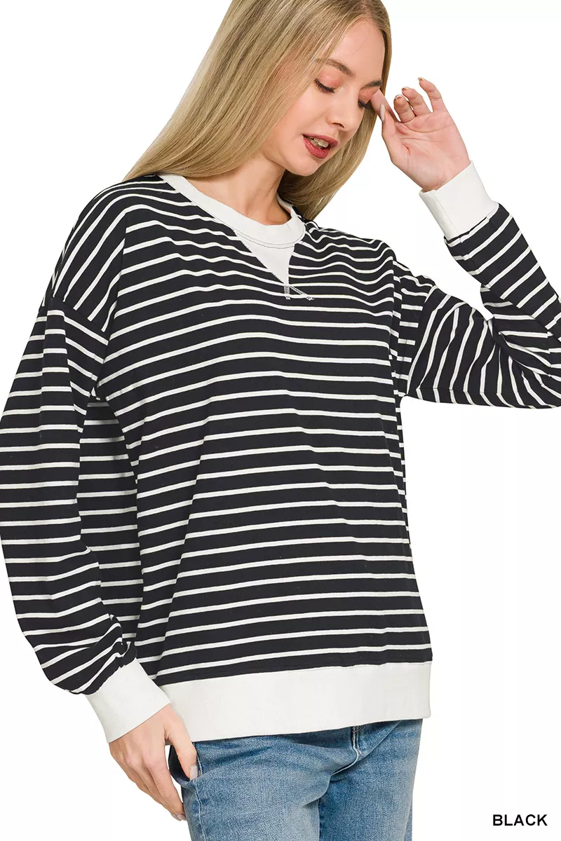 Contrast Striped Round Neck Sweatshirt, image 3