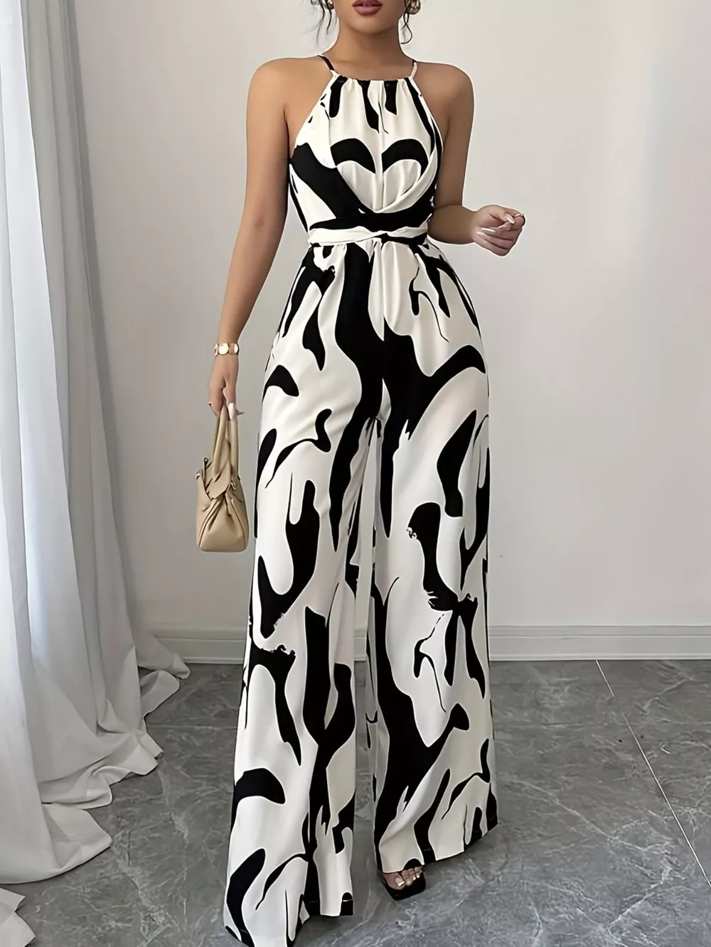 Abstract Print Sleeveless Wide Leg Jumpsuit, image 10