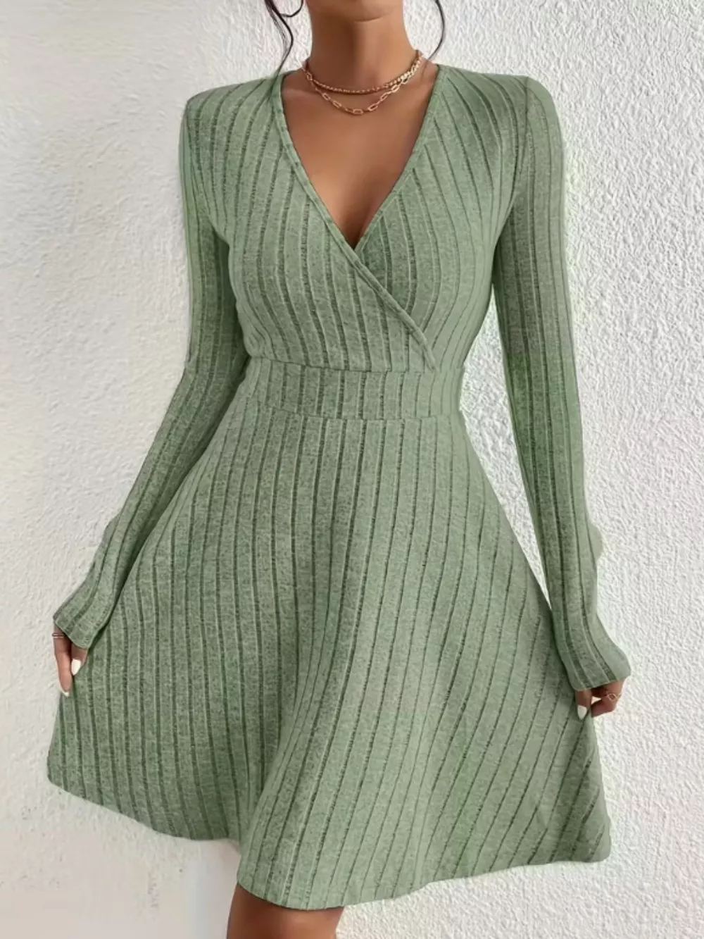 Ribbed Knit Wrap Mini Dress, image 30