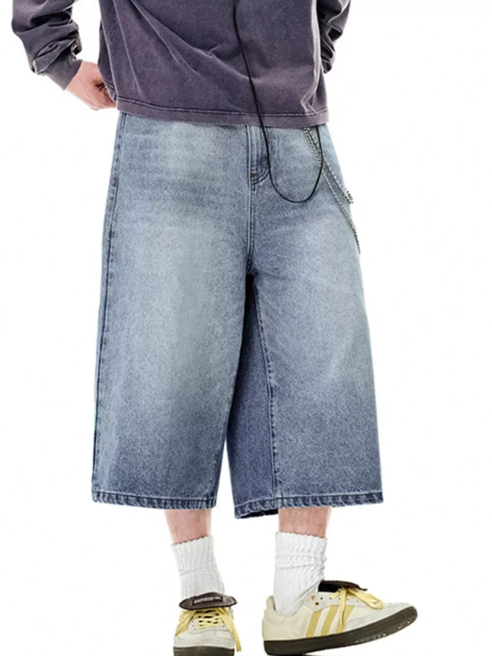 Men's Wide Leg Denim Shorts, image 9