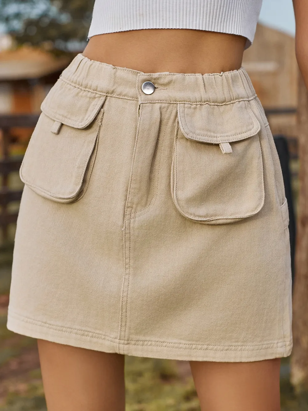 Pocketed Elastic Waist Denim Skirt, image 12