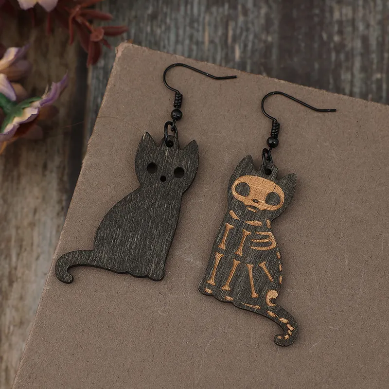 Alloy Hook Wooden Cat Earrings, image 3