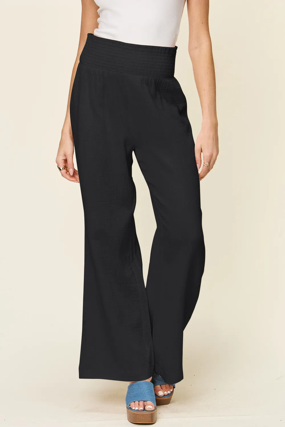 Full Size Texture Smocked Waist Wide Leg Pants, image 8