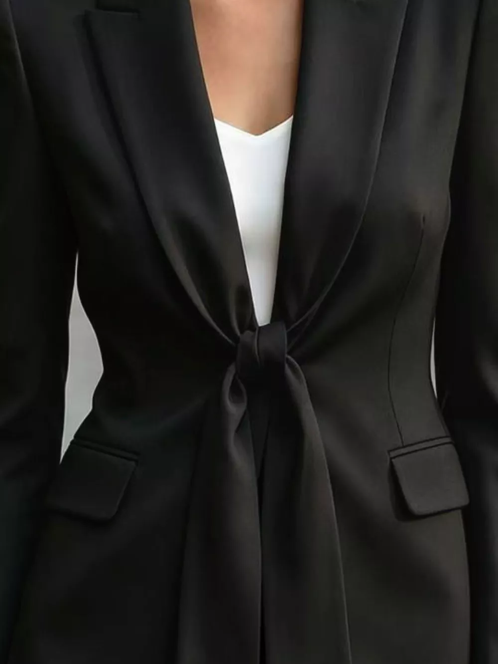 Tie-Front Lapel Collar Long Sleeve Blazer, image 12